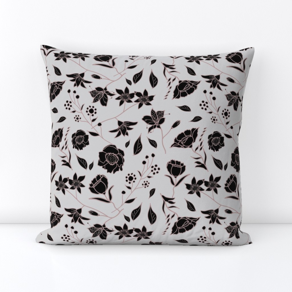 Mimi’s Spring Meadow - Black on Silver Grey