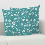 Mimi’s Spring Meadow - White on Teal Green