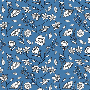 Mimi’s Spring Meadow - White and Black on Classic Blue