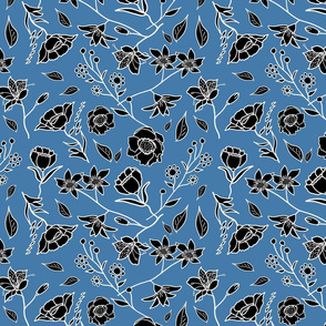 Mimi’s Spring Meadow - Black and White on Classic Blue