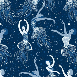 Jellyrinas- Floral Jellyfish Ballerinas- Blue, Ice, Slate, Midnight- Regular Scale