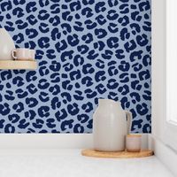 Chunky fat leopard print animals fur modern Scandinavian style raw brush  abstract trend blue navy