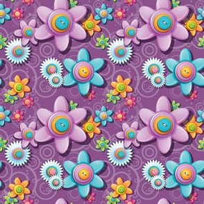Button Flowers on Purple