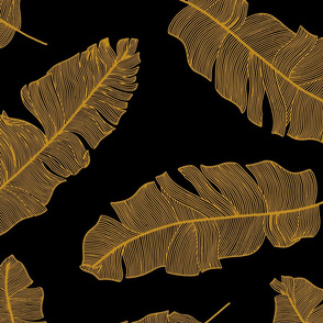 LARGE tropical banana palm leaves - black and mustard gold yellow