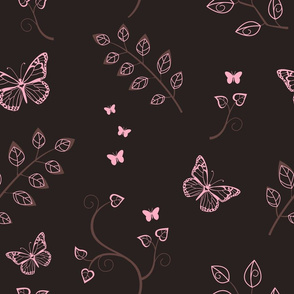 Pink Butterflies on Chocolate Brown - Large Scale