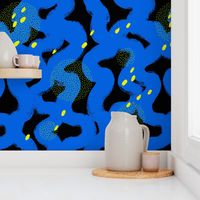 Large Scale Black Paint Brush Lines in Blue with Yellow Sprinkles