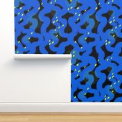 Large Scale Black Paint Brush Lines in Blue with Yellow Sprinkles