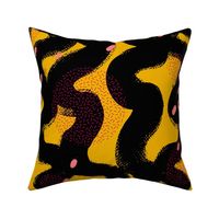 Large Scale Paint Brush Lines in Black and Pink on Mustard