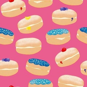 Sufganiyot Watercolor Hanukkah Jelly Donuts Pink
