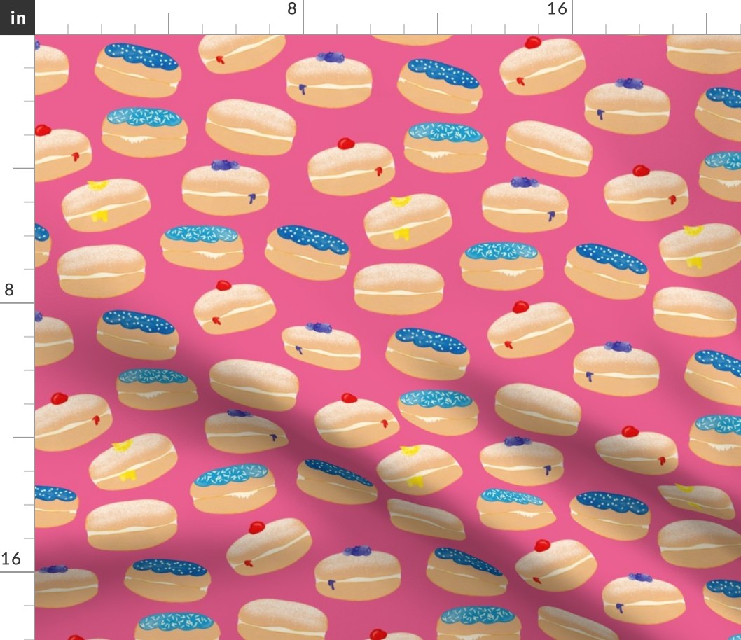 Sufganiyot Watercolor Hanukkah Jelly Donuts Pink