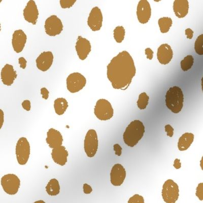 painted dots fabric - spots, painted polka dots, dalmatian print, animal print, nursery fabric, baby fabric - mustard