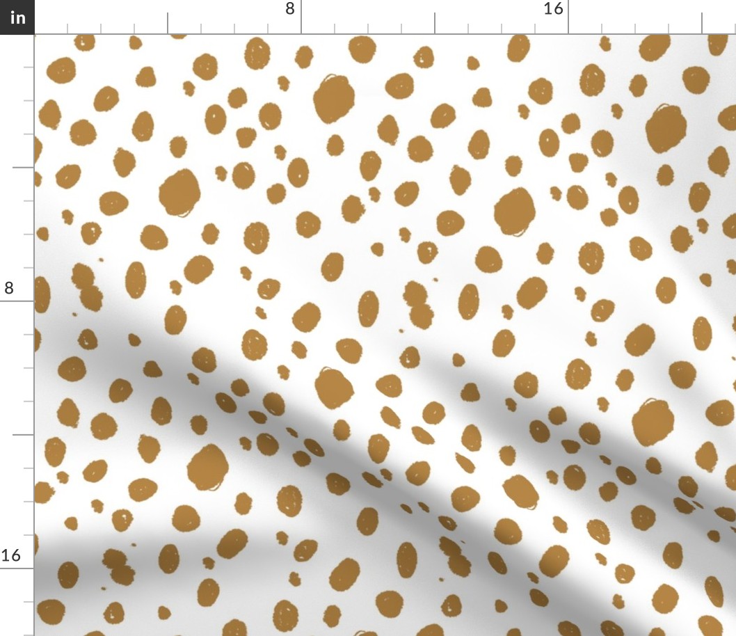 painted dots fabric - spots, painted polka dots, dalmatian print, animal print, nursery fabric, baby fabric - mustard