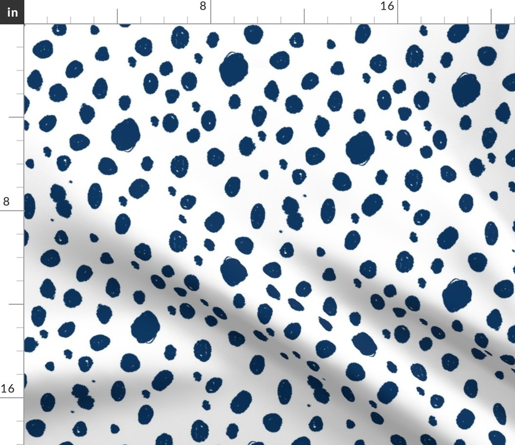 painted dots fabric - spots, painted polka dots, dalmatian print, animal print, nursery fabric, baby fabric - navy