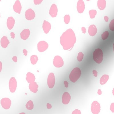 painted dots fabric - spots, painted polka dots, dalmatian print, animal print, nursery fabric, baby fabric - baby pink