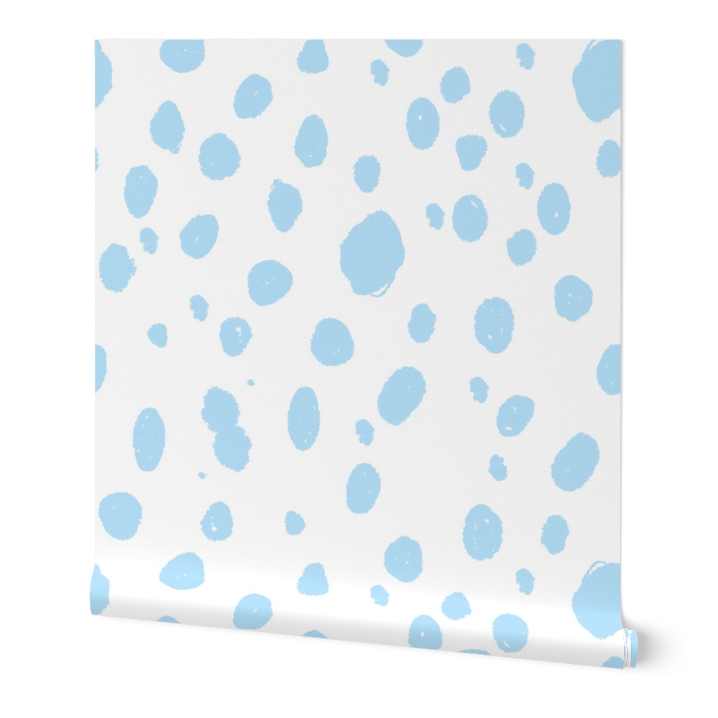 painted dots fabric - spots, painted polka dots, dalmatian print, animal print, nursery fabric, baby fabric -baby blue