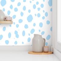 painted dots fabric - spots, painted polka dots, dalmatian print, animal print, nursery fabric, baby fabric -baby blue