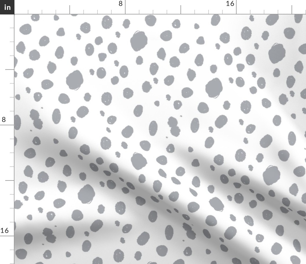 painted dots fabric - spots, painted polka dots, dalmatian print, animal print, nursery fabric, baby fabric - grey