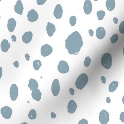 painted dots fabric - spots, painted polka dots, dalmatian print, animal print, nursery fabric, baby fabric - dusty blue