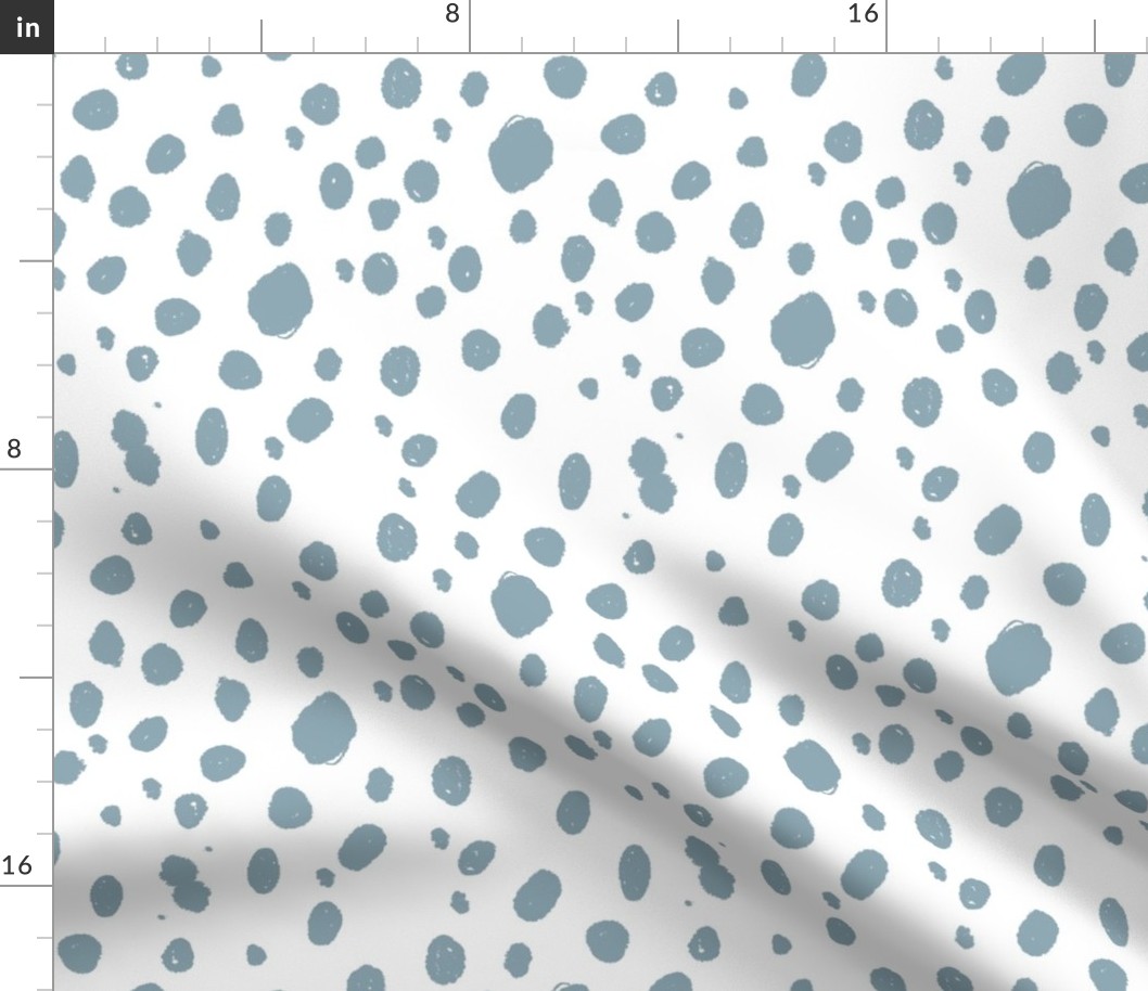 painted dots fabric - spots, painted polka dots, dalmatian print, animal print, nursery fabric, baby fabric - dusty blue