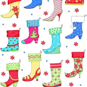Christmas Boot Stockings White Directional Small