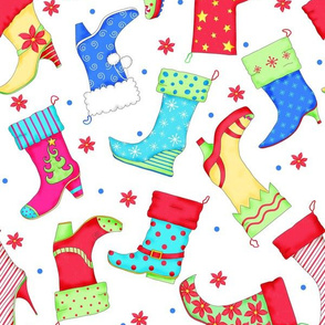 Christmas Boot Stockings White Toss Small