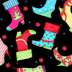 Christmas Boot Stockings Black Toss Large