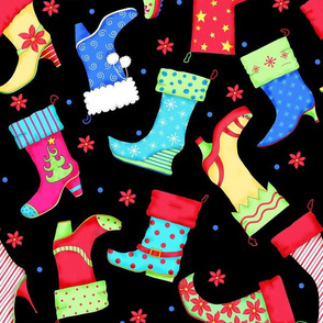 Christmas Boot Stockings Black Toss Small