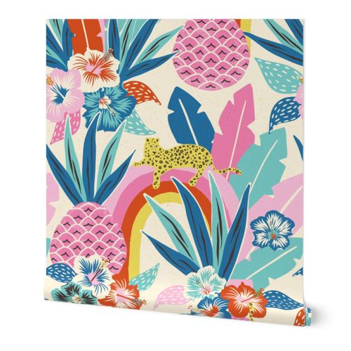 colourful tropical fantasy/jumbo scale Wallpaper | Spoonflower