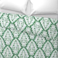 Large Green and White Scallop Paisley 