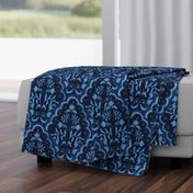 Large Inky blues Scallop Paisley