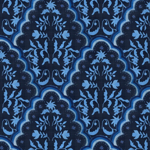 Large Inky blues Scallop Paisley