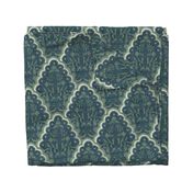 Large Olive on charcoal SCALLOPED  PAISLEY 