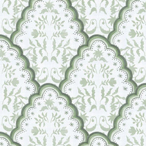 Large Olive Green SCALLOPED PAISLEY