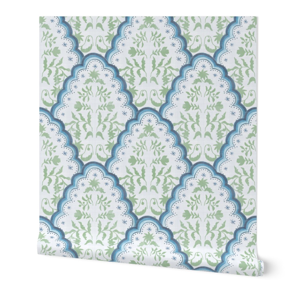 Large Blue and Green Scallop Paisley 