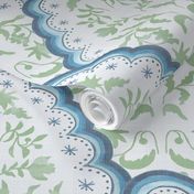 Large Blue and Green Scallop Paisley 