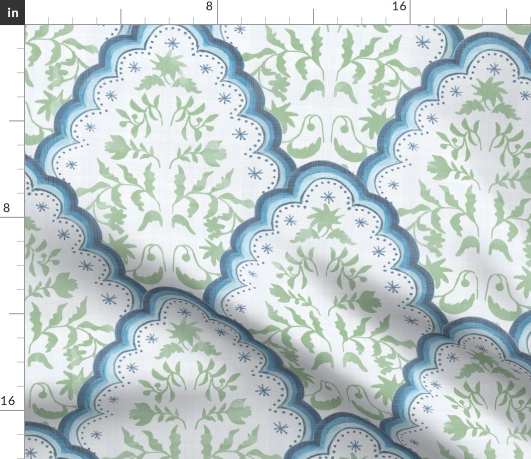 Large Blue and Green Scallop Paisley 