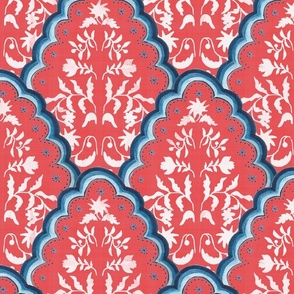 Large Red and Blue Scallop Paisley