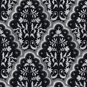 Large black and grey  SCALLOP PAISLEY