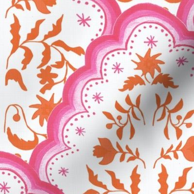 Large Pink and Orange Scallop Paisley