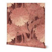 Illustrated Floral Batik - Dreamlike Dahlia - Somber Red