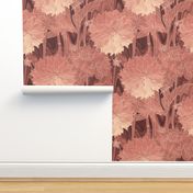 Illustrated Floral Batik - Dreamlike Dahlia - Somber Red