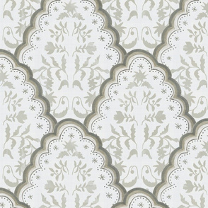 Large Taupe Burlap Scallop Paisley
