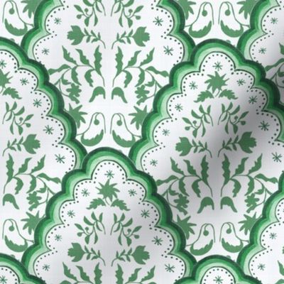 Medium Green & White Scallop Paisley 