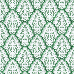 Medium Green & White Scallop Paisley 