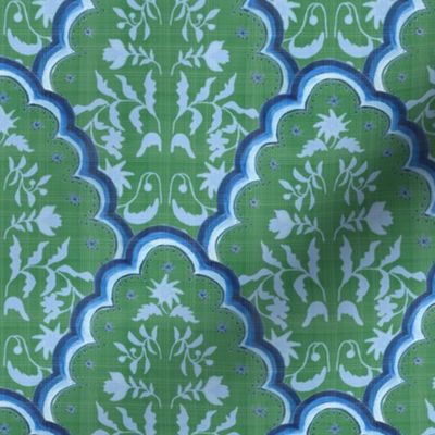 Medium Green Blues Scallop Paisley