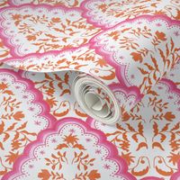 Medium Pink and Orange Scallop Paisley 