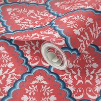 Medium Blue and Red Scallop Paisley 