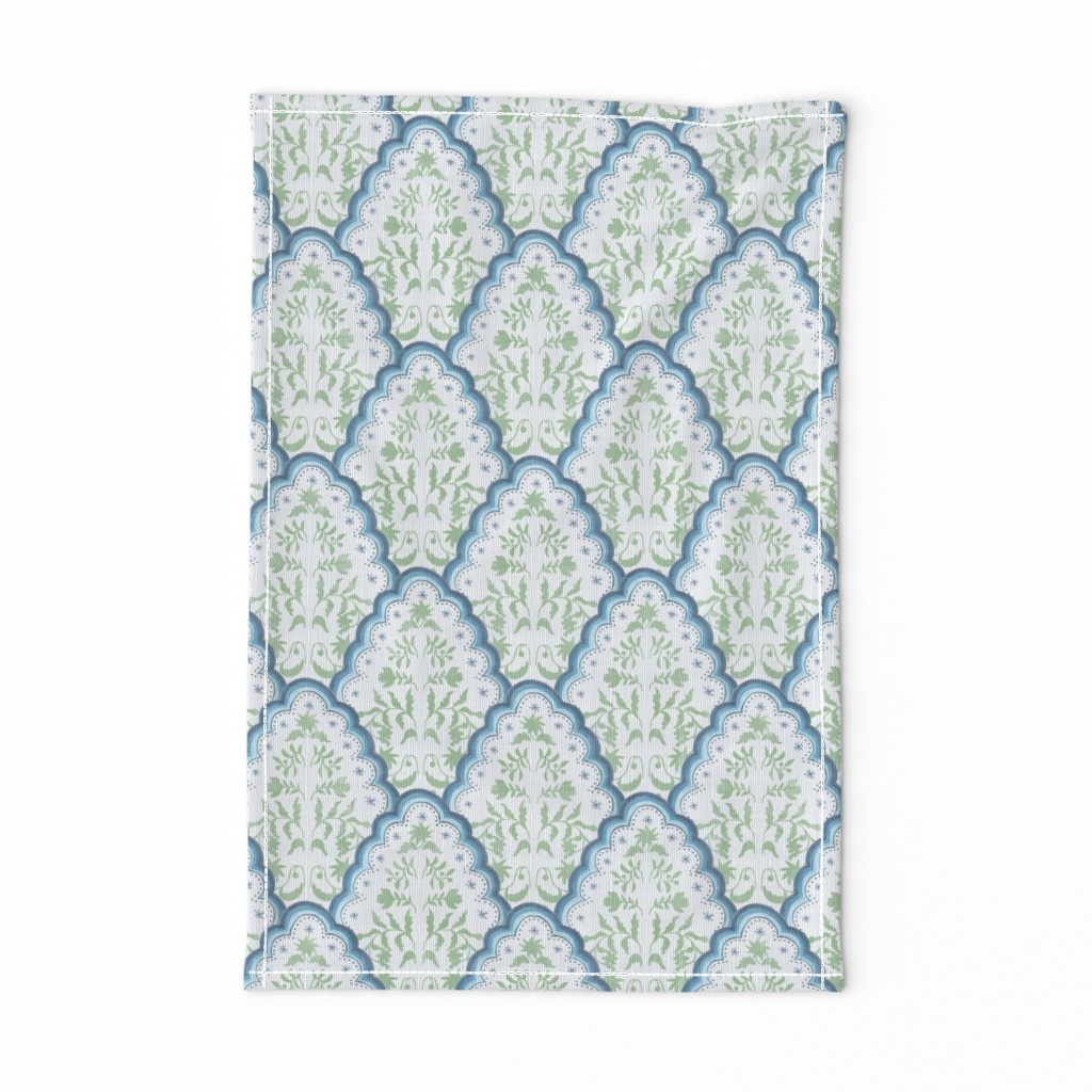 Medium Blue and Green Scallop Paisley