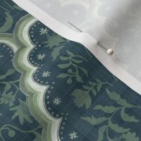 Medium Olive on Charcoal Scallop Paisley 