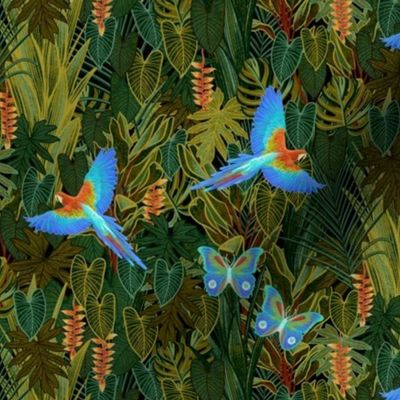 Jungle paradise- parrots and butterflies 